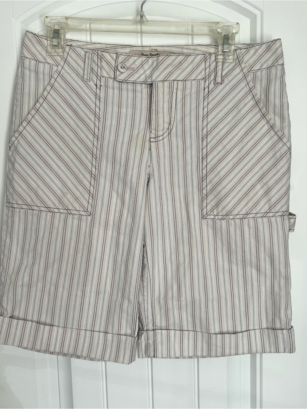 Free People Striped Utility Bermuda Shorts Size 6 Cotton Pinstripe